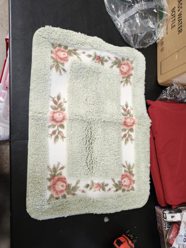 Pretty Floral Rural Style Romantic Rose Flower Rug Shaggy Area Rugs Soft Non-Slip Doormat Floor Mat Bath Mat Bathroom Shower Rug Bedroom Living Room Carpet (Light Green, Rectangle) | EZ Auction