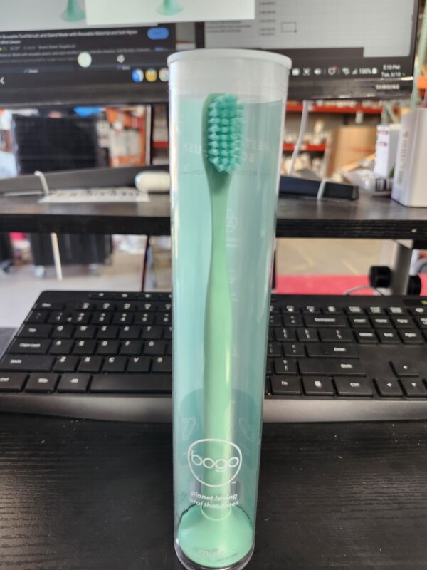 Bogobrush Reusable Toothbrush and Stand Made with Reusable Material and Soft Nylon Bristles in Mint Green | EZ Auction