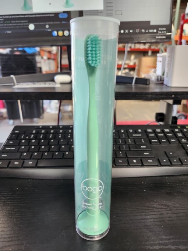 Bogobrush Reusable Toothbrush and Stand Made with Reusable Material and Soft Nylon Bristles in Mint Green | EZ Auction