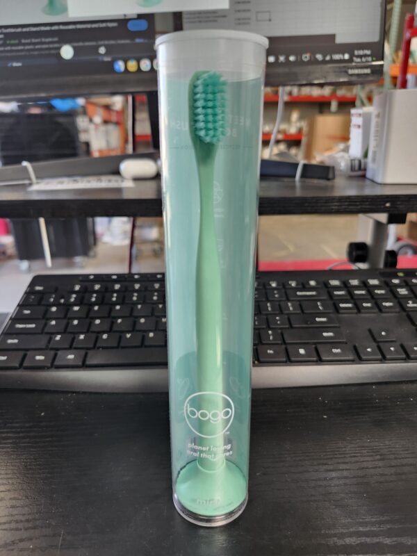 Bogobrush Reusable Toothbrush and Stand Made with Reusable Material and Soft Nylon Bristles in Mint Green | EZ Auction