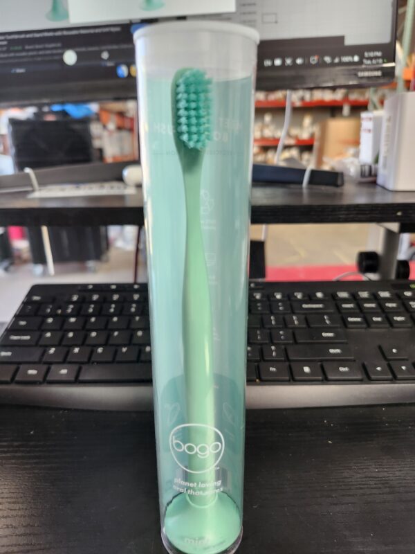 Bogobrush Reusable Toothbrush and Stand Made with Reusable Material and Soft Nylon Bristles in Mint Green | EZ Auction