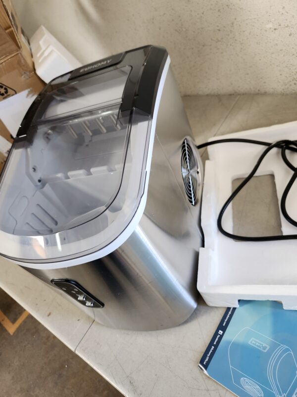 ***USED***EUHOMY Ice Maker Countertop Machine - 26 lbs in 24 Hours, 9 Cubes Ready in 8 Mins, Electric Ice Maker and Compact Portable Ice Maker with Ice Scoop and Basket, Perfect for Home/Kitchen/Office(Sliver) | EZ Auction