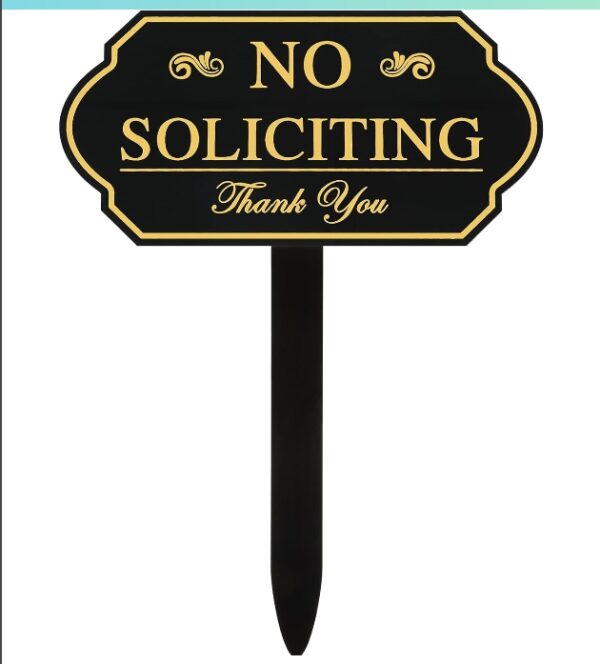 No Soliciting Sign with Stake for Yard Collocation Self Adhesive Door Sign Private Drive No Trespassing Garden Plaque Heavy Duty Weather Resistance Sign for House with Stake (Gold,7 x 3.5 Inch) | EZ Auction