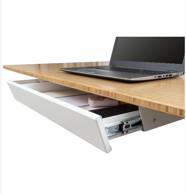 Stand Up Desk Store Add-On Office Sliding Under-Desk Drawer Storage Organizer for Standing Desks | Requires 14" of Front to Back Clearance Beneath Desks and Tables (White) | EZ Auction