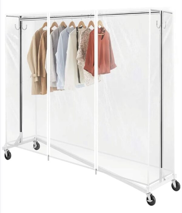 GREENSTELL Clothes Rack with Cover & Tube Bracket, Industrial Pipe Z Base Clothing Garment Rack on Wheels with Brakes, Heavy Duty Sturdy Square Tube Garment Rack White (59x24x68 inch) | EZ Auction