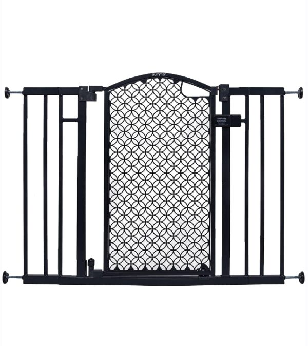 Summer Infant Modern Home Walk-Thru Safety Pet and Baby Gate, 28"-42" Wide, 30" Tall, Pressure or Hardware Mounted, Install on Wall or Banister in Doorway or Stairway, Auto Close Door - Gray | EZ Auction