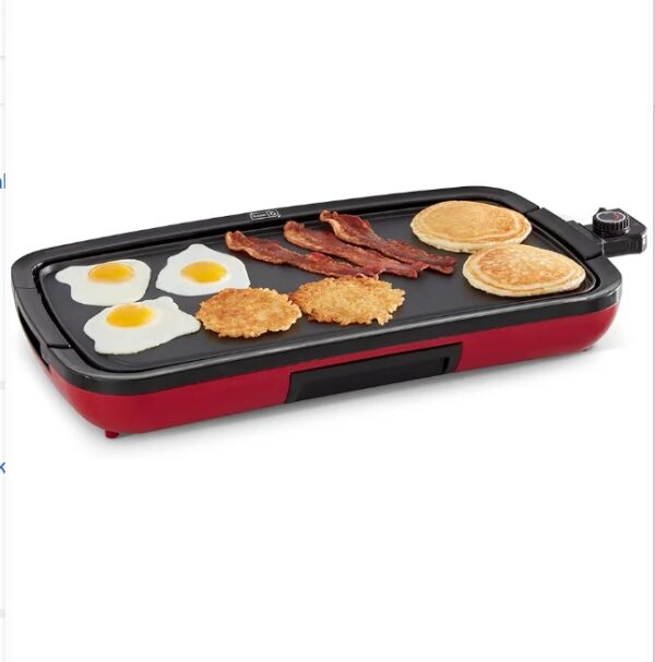 DASH Deluxe Everyday Electric Griddle with Dishwasher Safe Removable Nonstick Cooking Plate for Pancakes, Burgers, Eggs and more, Includes Drip Tray + Recipe Book, 20” x 10.5”, 1500-Watt - Red | EZ Auction