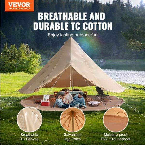 ***USED***VEVOR Canvas Bell Tent, 4 Seasons Yurt Tent, Canvas Tent for Camping with Stove Jack, Breathable Tent Holds up to 4-10 People, Family Camping Outdoor Hunting Party | EZ Auction