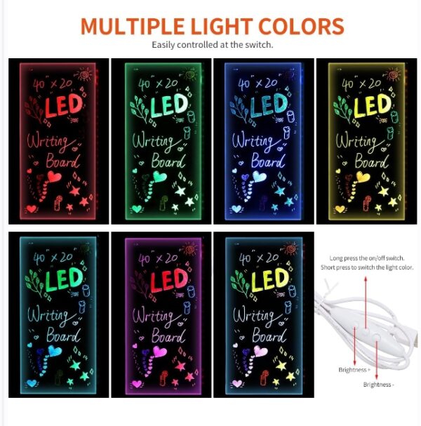 LED Message Writing Board - 24"x8" Acrylic Magnetic Dry Erase Board, Hangable Neon Effect Menu Sign Board, Illuminated Drawing Board Perfect for Home Wedding Shop Cafe Bar Decoration Promotion | EZ Auction