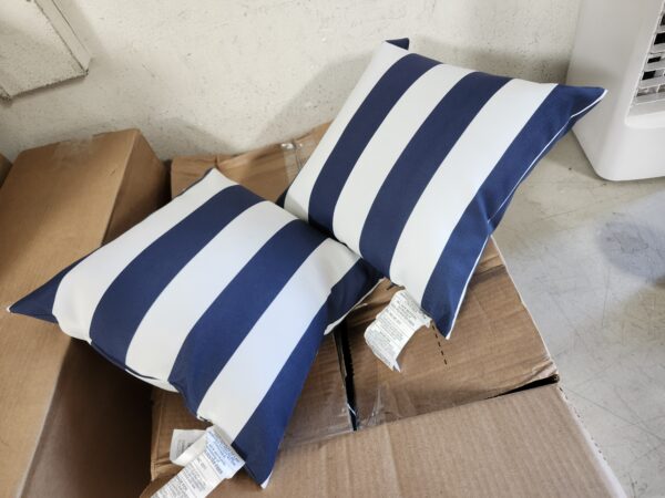 2 PCS Arden Selections Outdoor Toss Pillow, 16 x 16, Rain-Proof, Fade Resistant 16 x 16, Sapphire Blue Cabana Stripe | EZ Auction