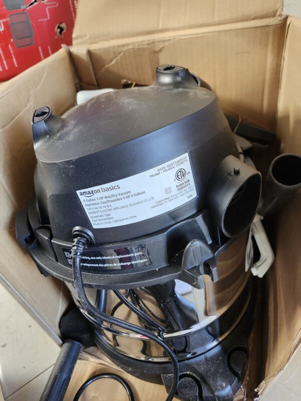 ***USED***Amazon Basics 4 gallon, 3 HP Stainless Steel Wet/Dry Vacuum, Grey/Black | EZ Auction