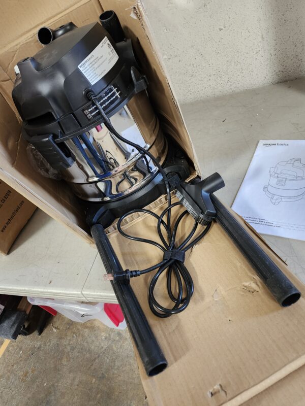 ***USED***Amazon Basics 4 gallon, 3 HP Stainless Steel Wet/Dry Vacuum, Grey/Black | EZ Auction