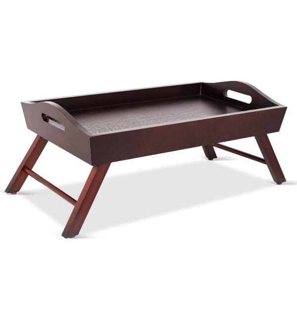 BirdRock Home Wood Bed Tray with Folding Legs - Wide Breakfast Serving Tray Lap Desk with Sides and Handles - Walnut | EZ Auction