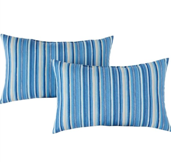 Greendale Home Fashions Outdoor Rectangle Throw Pillow (Set of 2), Steel Blue Stripe 2 Count | EZ Auction