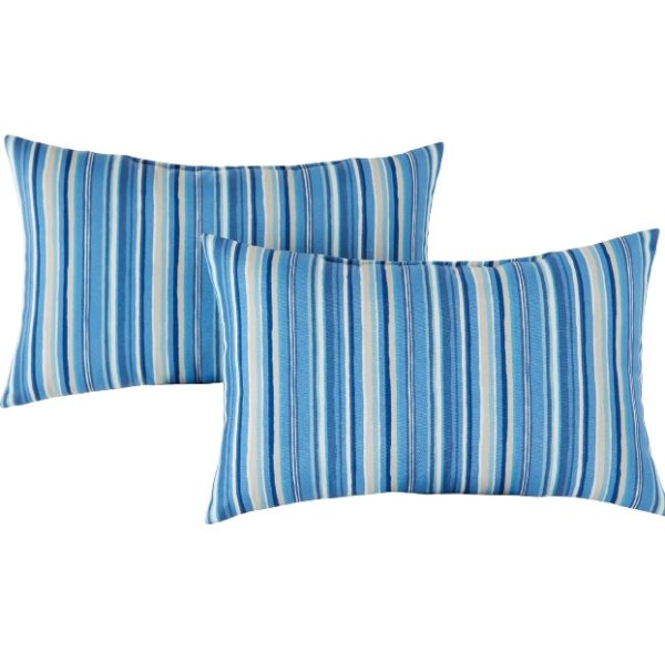 Greendale Home Fashions Outdoor Rectangle Throw Pillow (Set of 2), Steel Blue Stripe 2 Count | EZ Auction