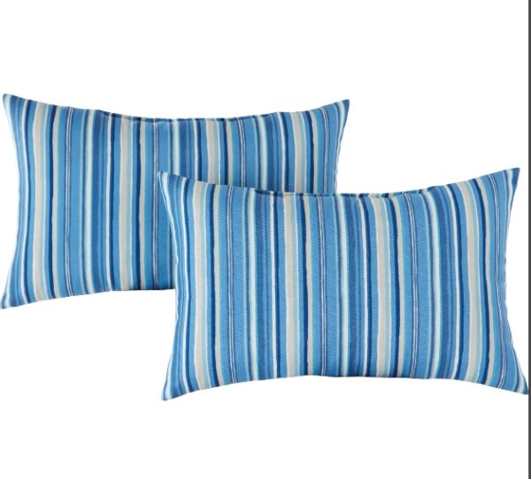 Greendale Home Fashions Outdoor Rectangle Throw Pillow (Set of 2), Steel Blue Stripe 2 Count | EZ Auction