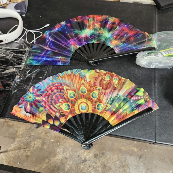 2 Pack Large Folding Rave Fan for Women/Men Holographic Festival Bamboo Clack Hand Fan Decorative Accessories for EDM, Music Festival, Event, Party, Dance, Performance,Halloween (Style-1) | EZ Auction