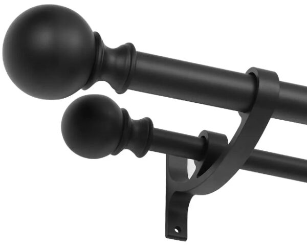 Double Curtain Rods Matte Black, Double Rod Curtain for Window 28-48 Inches, Decorative Double Drapery Rod with Round Finials, 1-Inch Front and 5/8 Inch Back Double Rod Curtain Rods Black | EZ Auction