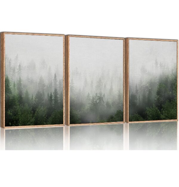 HPINUB Misty Green Forest Framed Canvas Wall Art Set, Nature Scenery Modern Wall Decor, Foggy Mountain Wall Painting, Woodland Landscape Nursery Art Print for Living Room, Bedroom, Office - 16"x24"x3 | EZ Auction