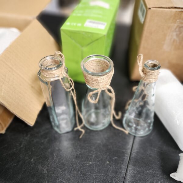 Flowers Vases Set of 10, Small Clear Glass Vases with Rope Design and Differing Unique Shapes Flower Vase for Home Holiday Decoration | EZ Auction