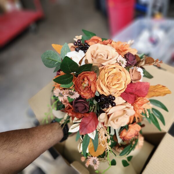 11" Burnt Orange Wedding Bouquets for Bride Rustic Boho Cascading Bridal Bouquet Flowers for Fall Vintage Wedding Party Ceremony Decor | EZ Auction