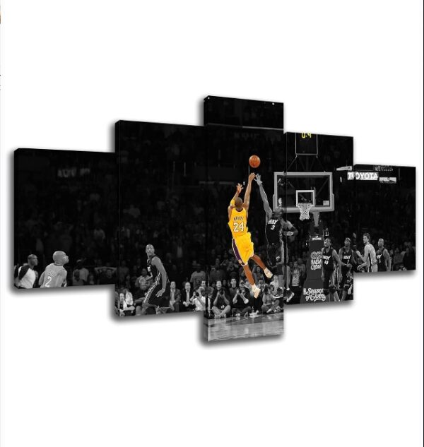 GoForArt Canvas Wall Art Kobe Bryant Pictures Print on Canvas 5 Piece Black and Yellow Background Wall Art Painting for Home Decoration Ready to Hang [60" W x 32" H] | EZ Auction