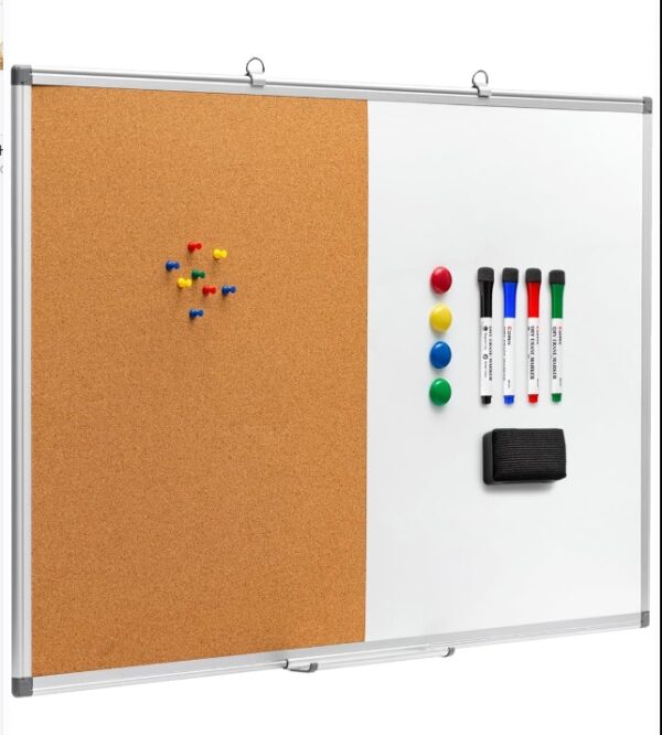 Comix Cork Board Magnetic Dry Erase Board Combo, 36 x 24 Inches Lage Whiteboard and Bulletin Board Combination, Aluminum Frame Vision Board with 4 Dry Erase Markers, 4 Magnets, Eraser and Push Pins | EZ Auction
