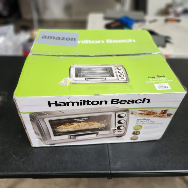 Hamilton Beach Toaster Oven Air Fryer Combo with Large Capacity, Fits 6 Slices or 12” Pizza, 4 Cooking Functions for Convection, Bake, Broil, Roll-Top Door, Easy Reach Sure-Crisp, Stainless Steel | EZ Auction