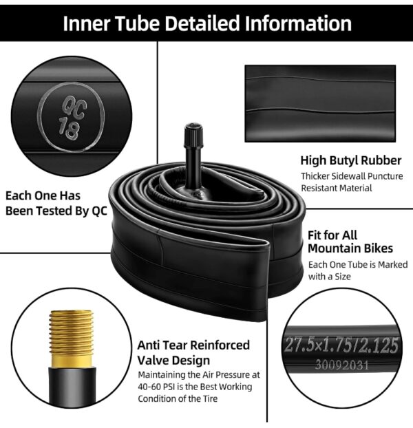 Premium Bike Tubes Compatible for 27.5 Inch x 1.75/1.95/2.10/2.125 Bike Tire, Mountain Bike Inner Tube with Schrader Valve, | EZ Auction