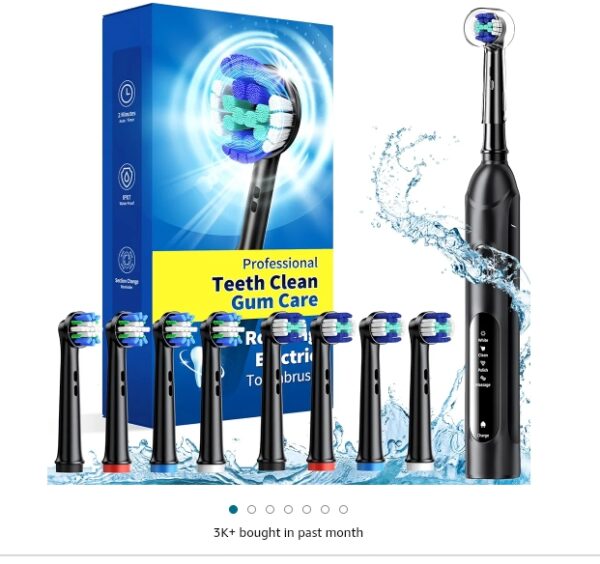 Rotating Electric Toothbrush for Adults with 8 Brush Heads (2 Types), 4 Modes Deep Clean Electric Toothbrush with Rechargeable Power and 2 Min Smart Timer, Fast Charge (Black) | EZ Auction