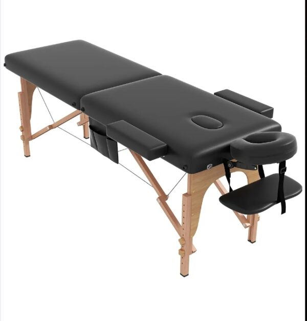 civama Massage Table Massage Bed Portable, 29 LBs Light Weight 2 Section Foldable Tattoo Bed Facial Care Spa Lash Bed Height Adjustable Sturdy Wooden Frame with Accessories Carrying Bag, Black | EZ Auction