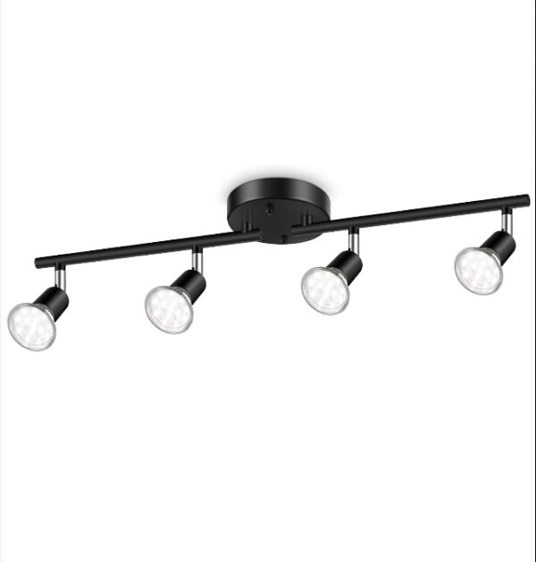 Ascher 4-Light LED Track Lighting Kit, Flexibly Rotatable Light Heads, 4 Way Ceiling Spotlight Black Finish, Including 4 GU10 LED Bulbs (4W 400LM Daylight White 5000K) | EZ Auction