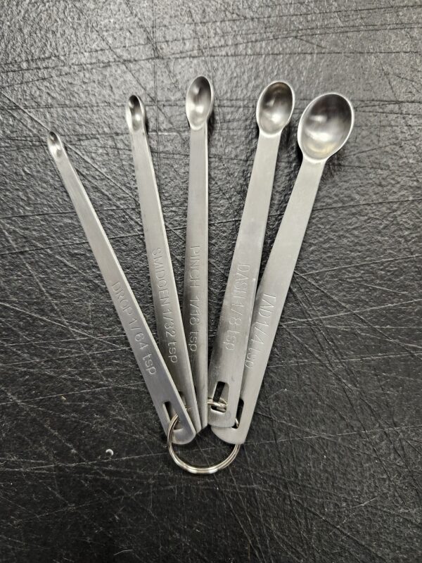 Norpro Mini Stainless Steel Measuring Spoons, Set of 5 (tad, dash, pinch, smidgen and drop), 5" x .5" x .5" | EZ Auction