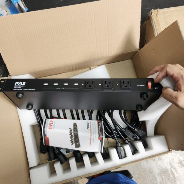 Pyle 19 Outlet 1U 19" Rackmount PDU Power Distribution Supply Center Conditioner Strip Unit Surge Protector 15 Amp Circuit Breaker 4 USB Multi Device Charge Ports 15FT Cord (PCO865) Black | EZ Auction