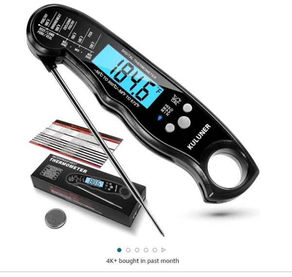 TP-01 Waterproof Digital Instant Read Meat LCD Thermometer with 4.6” Folding Probe Backlight & Calibration Function for Cooking Food Candy, BBQ Grill, Liquids,Beef(Black) | EZ Auction