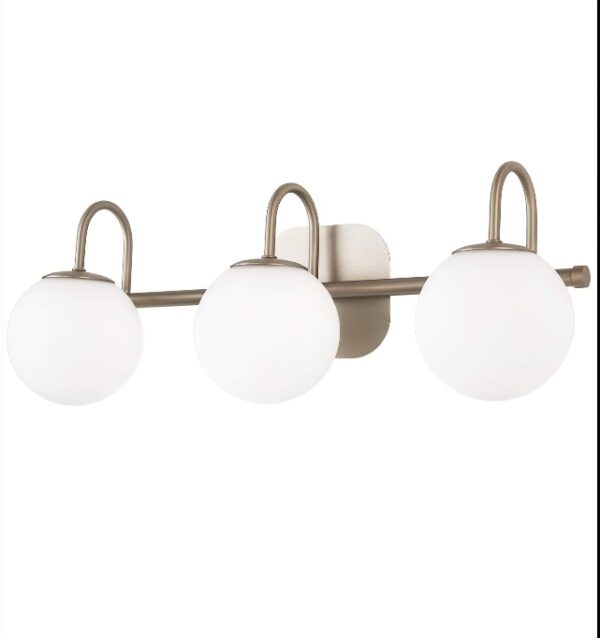 Brushed Nickel Bathroom Vanity Light Fixtures 3 Lights Milk White Glass Globe Shade Modern Wall Sconce Lighting Bath Vanity Lights Bar Over Mirror (Exclude G9 Bulb) | EZ Auction