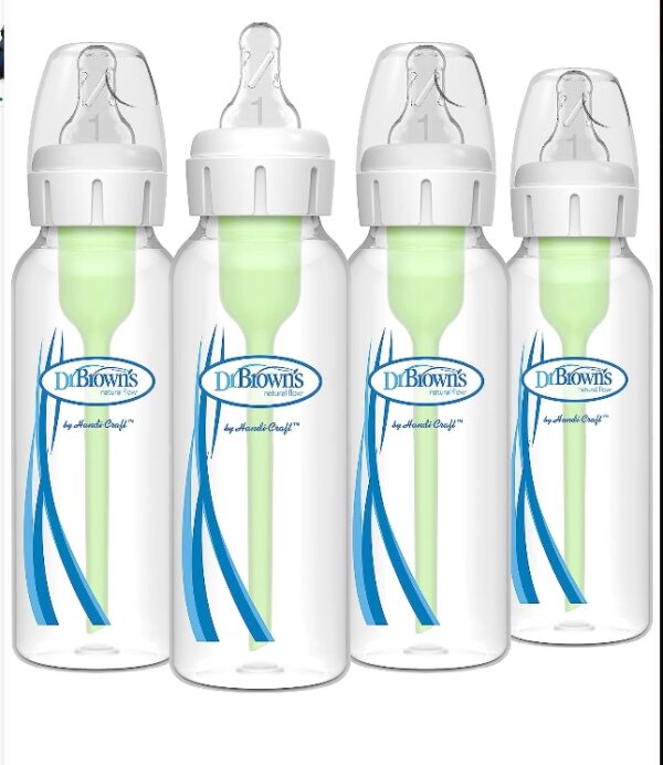 Dr. Brown's Natural Flow Anti-Colic Options+ Narrow Baby Bottle, 8 oz/250 mL, with Level 1 Slow Flow Nipple, 0m+, 4 count | EZ Auction