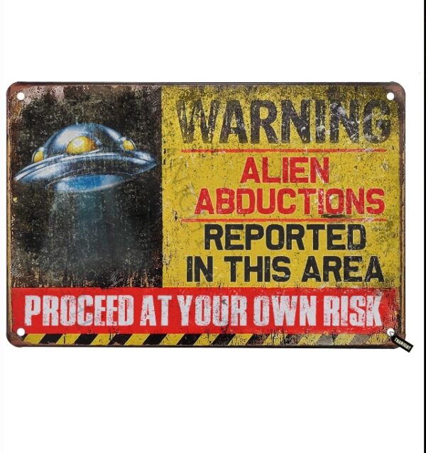 Warning Alien Sign - Proceed At Your Own Risk - Warning Alien For Plaque Poster Cafe Wall Art Sign Gift Decorative Metal Sign | EZ Auction