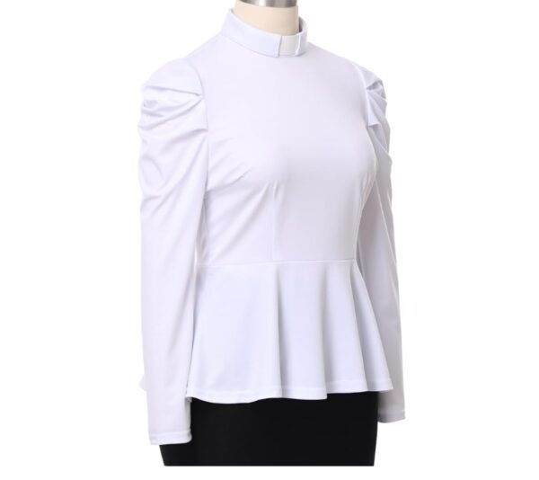 ***XXL***Women's Elegant Clergy Shirt Long Sleeve Ruffle Hem Ministers Blouse Casual Tops | EZ Auction