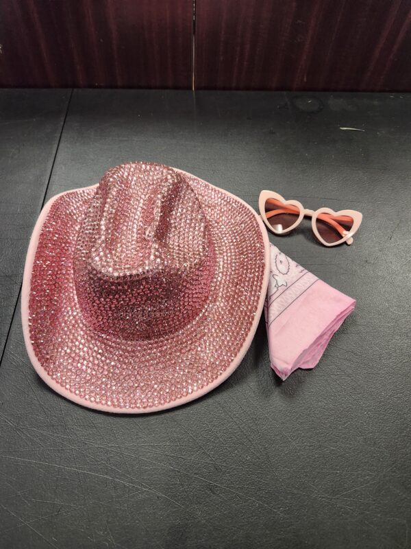 *** PICTURE FOR REFERENCE***3 PCS Pink Cowgirl Cowboy Hat with Heart Sunglasses Bandana Pink Cowgirl Christmas Costume Accessories for Girls Women | EZ Auction