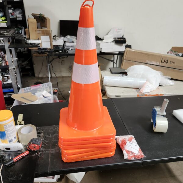 Overall Fluorescent Orange Red Integrated Traffic Cones, Road Cones for Parking Lot, Sport & Driving Training, Road Safety, Construction Events (28" in (6 Cones)) | EZ Auction