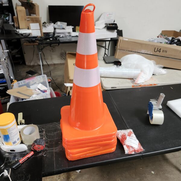 Overall Fluorescent Orange Red Integrated Traffic Cones, Road Cones for Parking Lot, Sport & Driving Training, Road Safety, Construction Events (28" in (6 Cones)) | EZ Auction