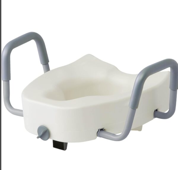 Medline 5" Elongated Raised Toilet Seat, with Lock and Removable Padded Arms- A Medical Seat for Seniors, Elderly, Adults, or Post-Surgery Recovery, 1 Ct. | EZ Auction