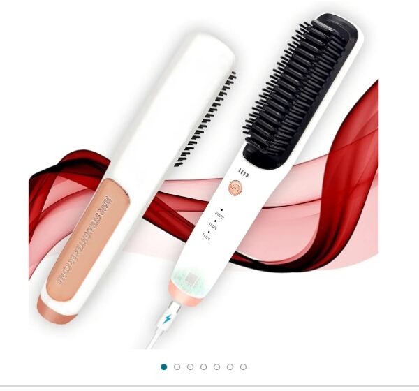 Cordless Hair Straightener Brush, Portable Straightening Brush, Long-Life Battery with USB-C Rechargeable, Anti-Scald, Portable for Travel, Hot Comb Hair Straightener for Women(Bright White) | EZ Auction