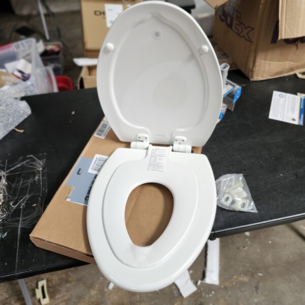 ***READ THE DESCRIPTION*** Mayfair NextStep2 Toilet Seat with Built-In Toddler Potty Training Seat, Slow Close, Easy Clean, Magnetic Removable Kids Seat, ELONGATED, White | EZ Auction