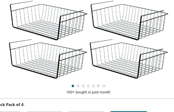 PENGKE Black Under Shelf Basket,4 Pack Slides Under Cabinet Storage Shelf Wire Baskets,Space Saving for Kitchen Counter Pantry Desk Bookshelf Cupboard | EZ Auction