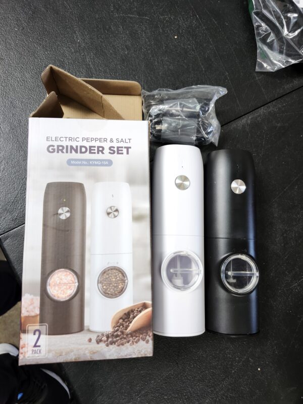 Electric Salt and Pepper Grinder Set (2 Pack), Rechargeable - No Battery Needed - Automatic Salt Pepper Mill Grinder, Adjustable Coarseness, LED Light, One-Hand Operation for Kitchen BBQ | EZ Auction