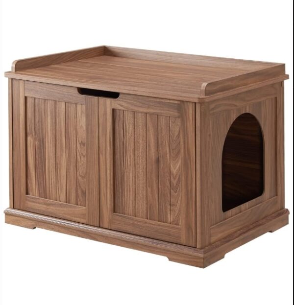 unipaws Cat Litter Box Enclosure Furniture, Cat Washroom, Hidden Litter Box Cover, Cabinet for Large Cat, Dog Proof Cat Litter Boxes, Hideaway Litter Box, Cat House, Walnut | EZ Auction