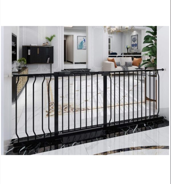 Extra Wide Baby Gate Tension Indoor Safety Gates Black Metal Large Pressure Mounted Pet Gate Walk Through Long Safety Dog Gate for The House Doorways Stairs (66.93"-71.65"/170-182CM, Black) | EZ Auction