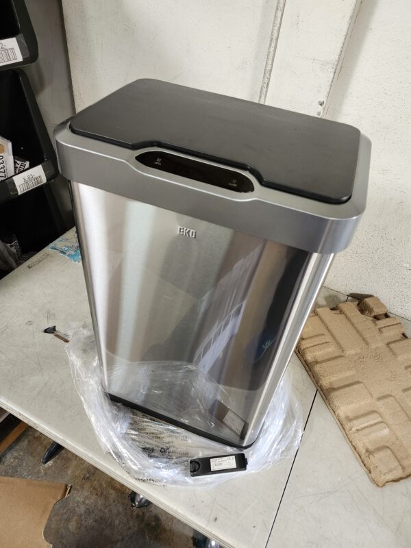 EKO Mirage-T 50 Liter / 13.2 Gallon Touchless Rectangular Motion Sensor Trash Can, Brushed Stainless Steel Finish | EZ Auction